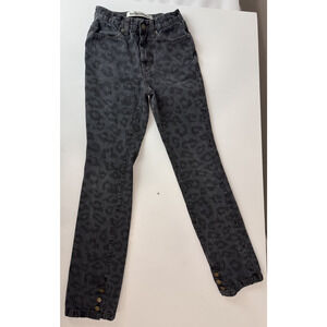 The Open Product Leopard Print Denim Jeans Snap Ankle Straight Leg Korea 1 / 25